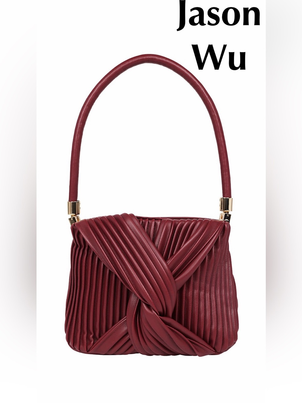 NWT Jason Wu Pleated Knot Box Handle Handbag Wine Red UWFB0145